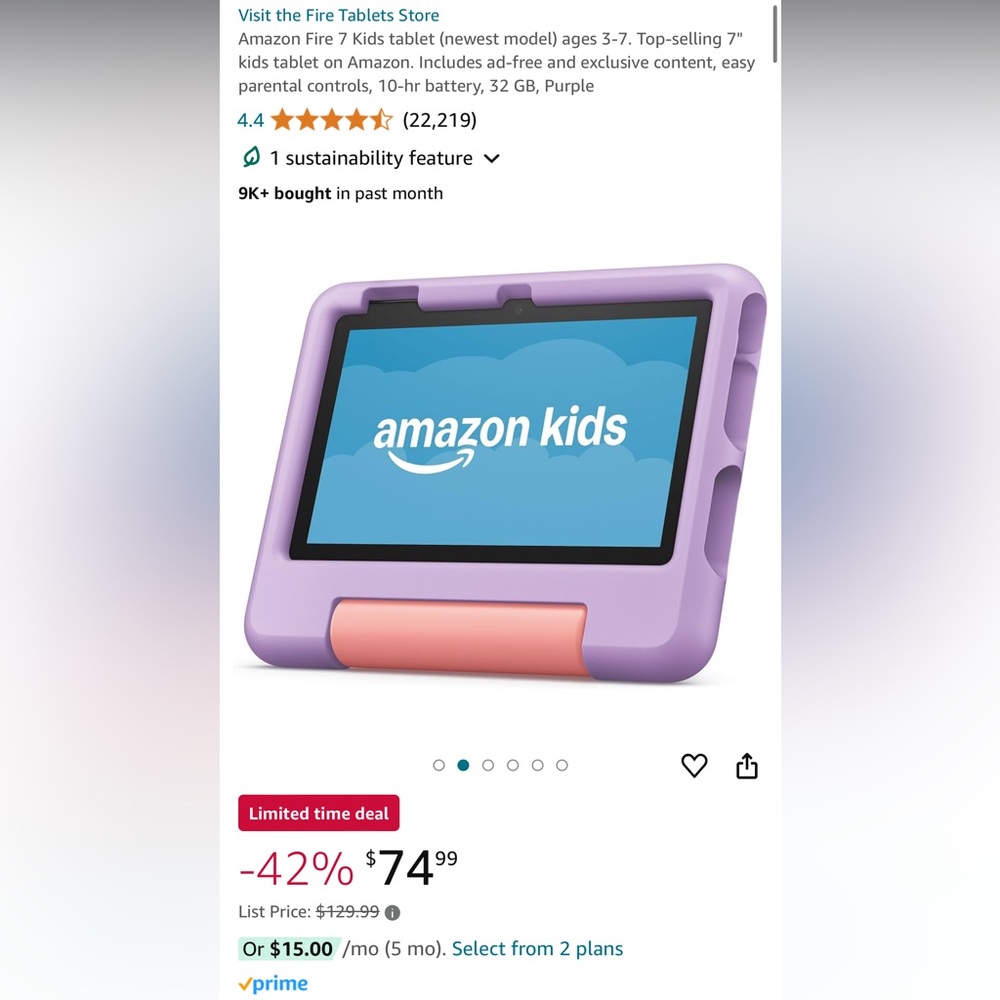New in Box Amazon Fire 7 Kids Tablet 32 GB Purple